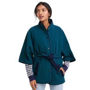 Draper James Jacket Belted Fleece Half Sleeve Oversize Teal Blue Green Navy XS S